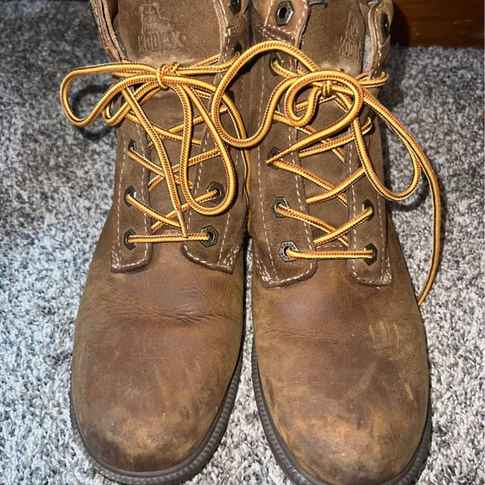 Brown Leather Boots with Yellow Laces